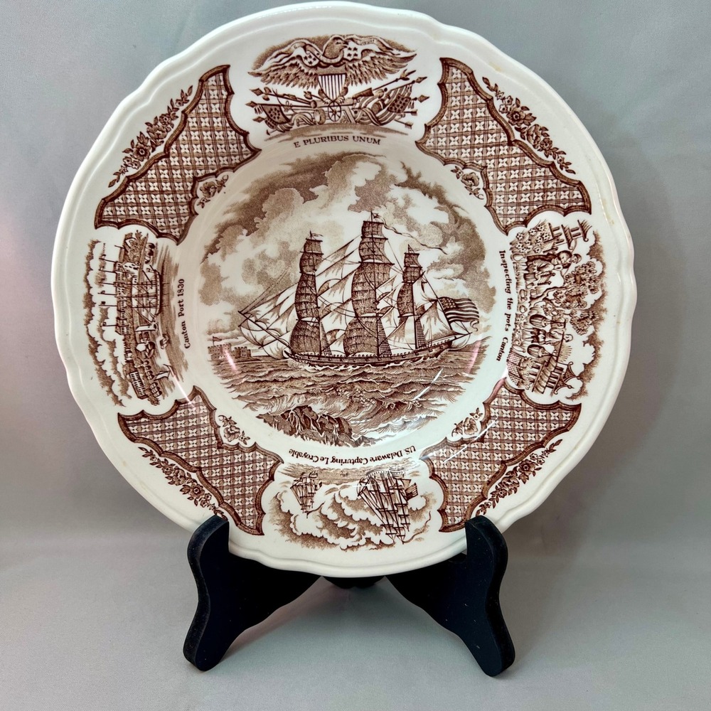Alfred Meakin Fair Winds Soup Bowl Brown Transferware Grand Turk Ship 9"